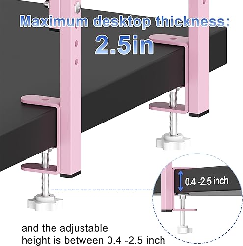 Miniatura 5 de Spacrea Estante de escritorio con abrazadera en el estante de escritorio, organizador de estantes de escritorio de oficina de 2 niveles, estante de