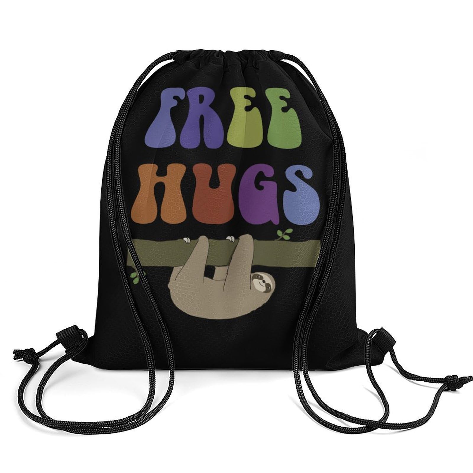 Free Hugs Sloth Drawstring Backpack Durable Sport Gym Bags Daypack for Men Women 35 * 42cm