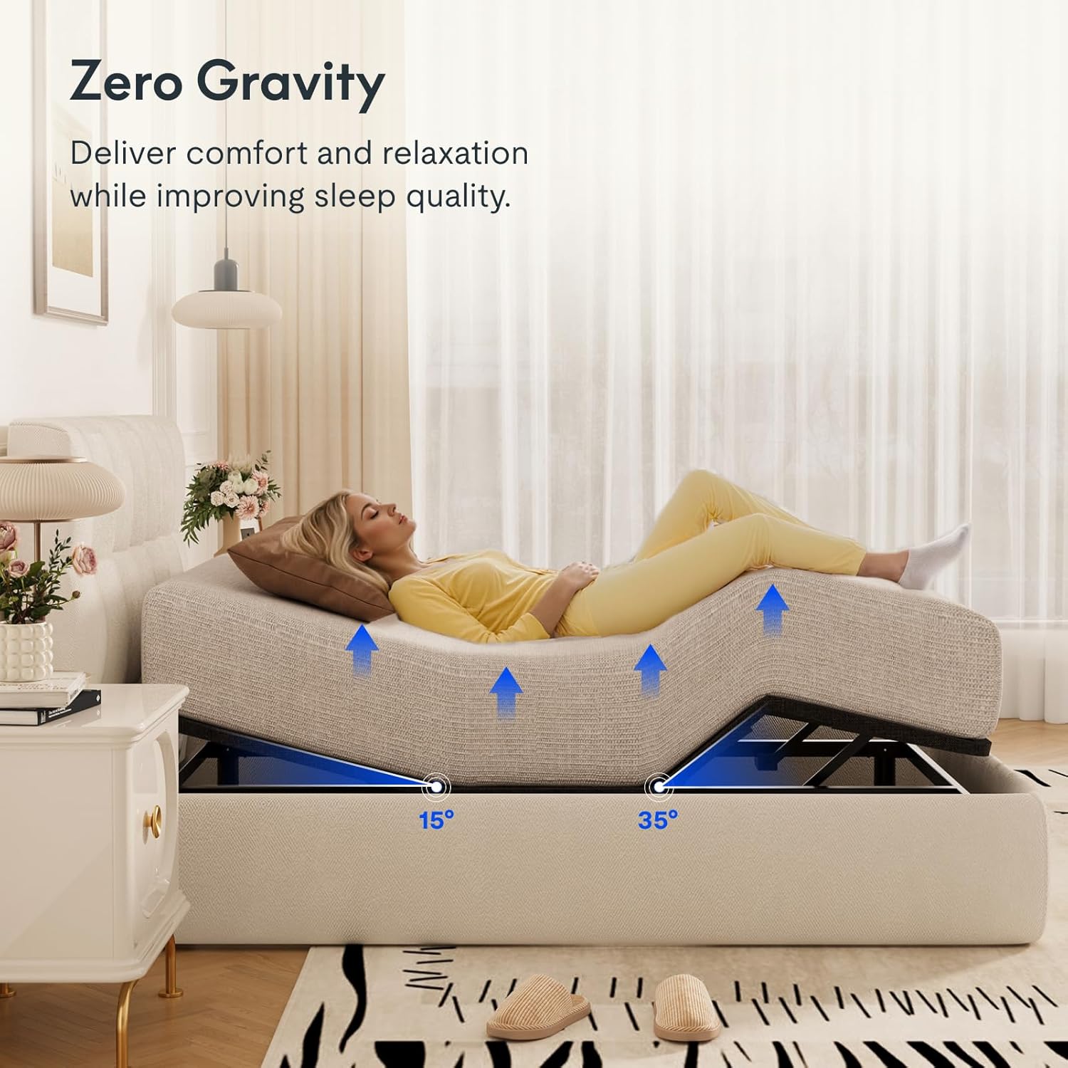 FLEXISPOT Twin XL Adjustable Bed Frame Base–Zero Gravity & Soothing Massage,Memory Positions,Whisper-Quiet Motor,Quick Assembly,Adjustable Legs,Under-Bed Light & Wireless Remote,750 lbs