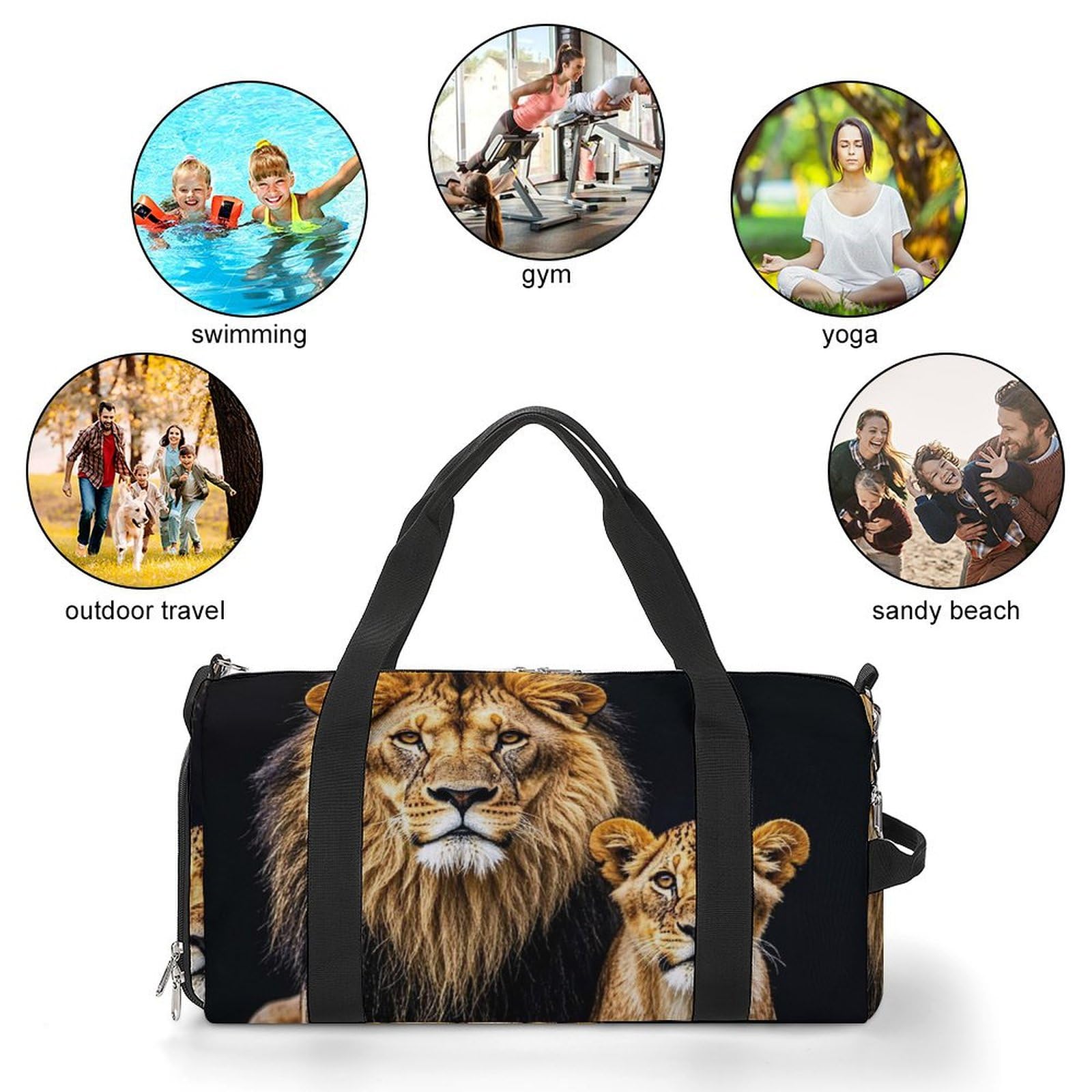 Borsa da palestra con leone e giovane leone per uomini e donne, impermeabile, grande borsone per allenamento da viaggio