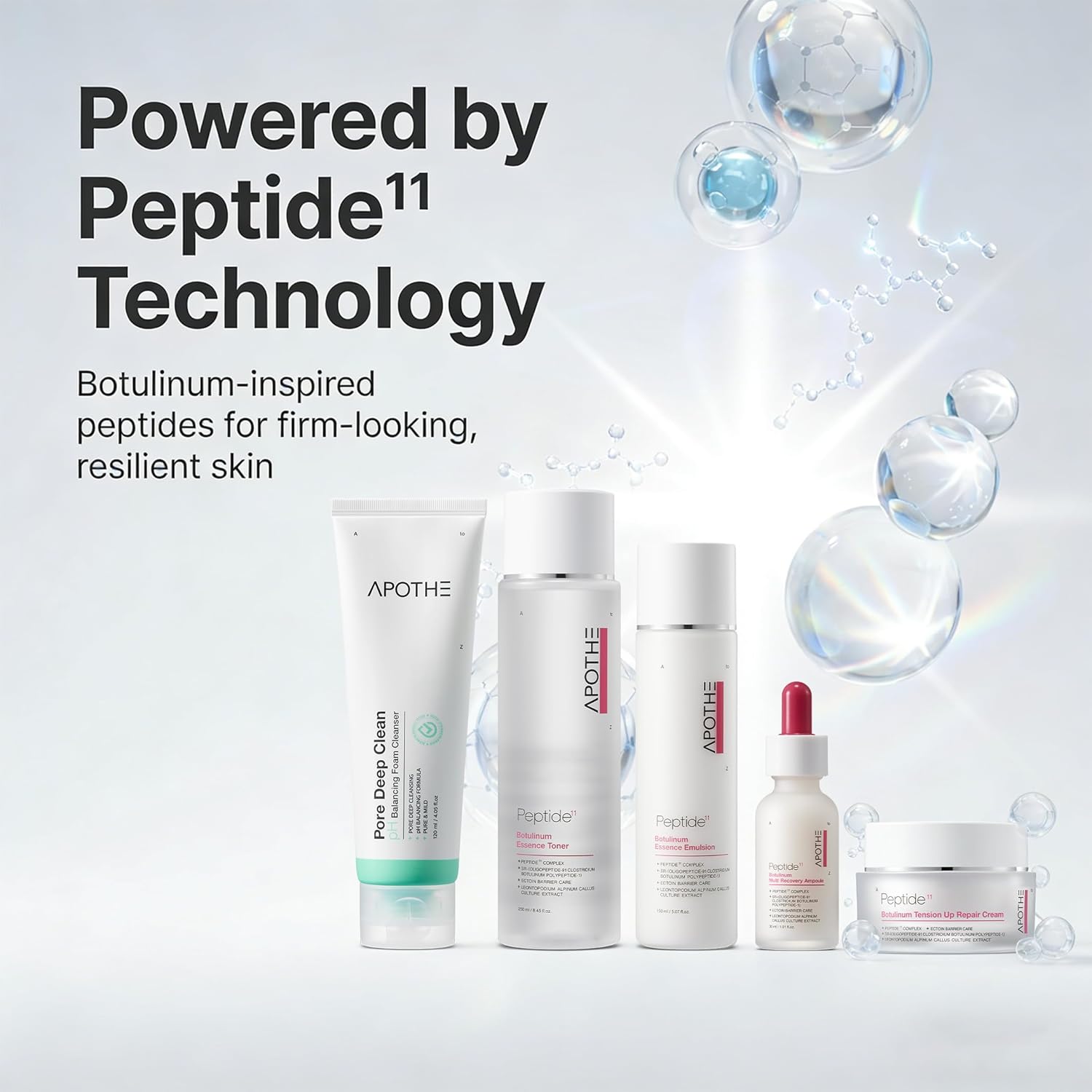 APOTHE Peptide¹¹ Botulinum 5-in-1 Skincare Set – Cleanser, Toner, Ampoule, Emulsion & Cream for Firming & Elasticity, Winter Gifting Bundle - Image 4