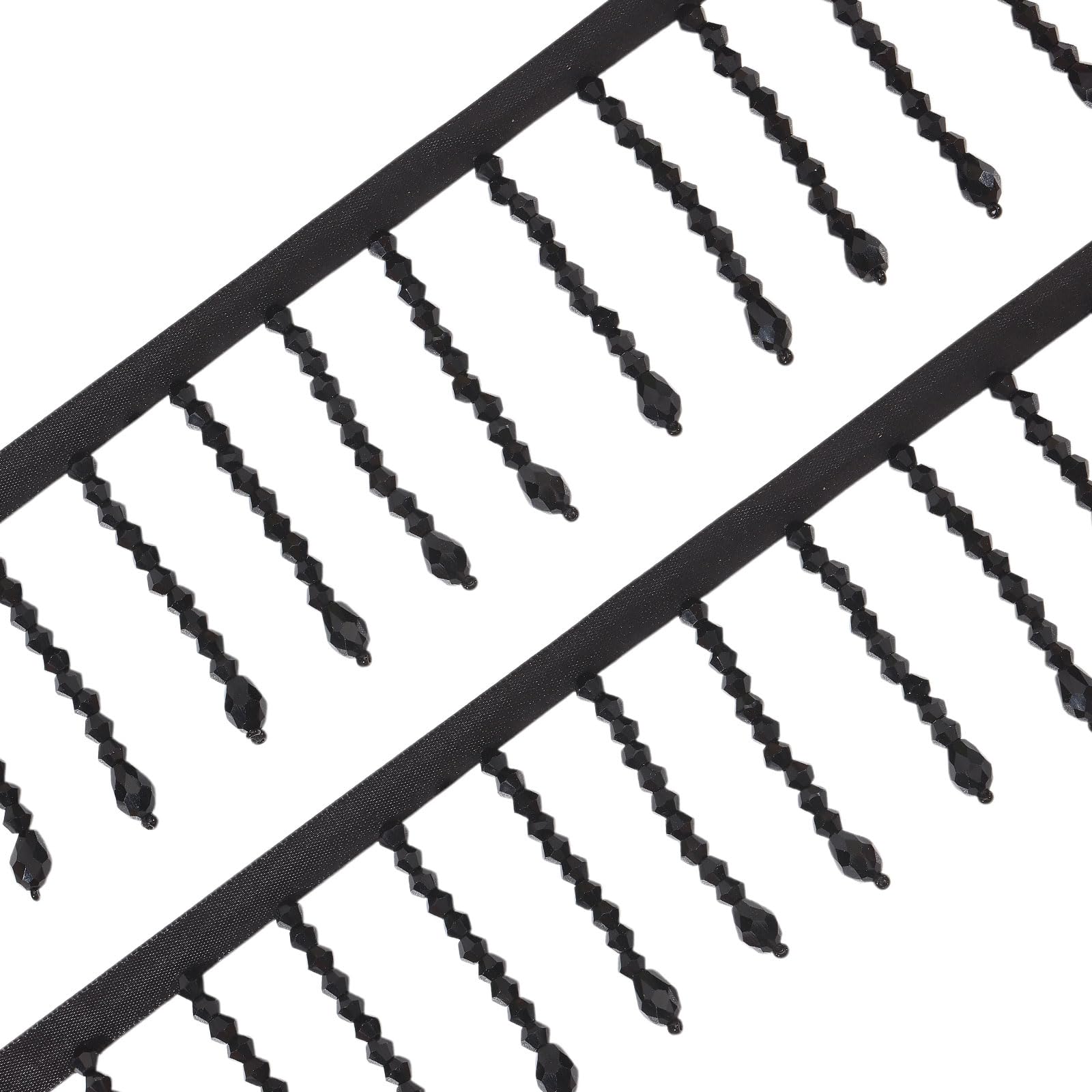 Franges perlées noires ruban strass idéal pour customiser vos vêtements et loisirs créatifs