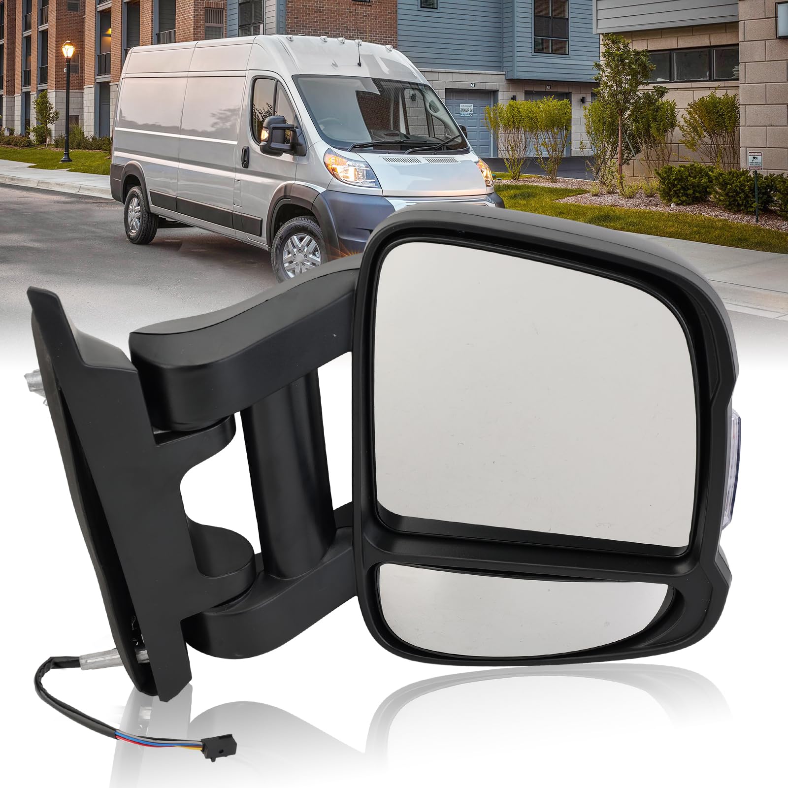 Passenger Right Side Mirror for 2019 2020 2021 2022 RAM Promaster 1500 2500 3500,Power Door Mirror with Heated,Turn Signals Light,Replaces# FO1321536(Long Arm)