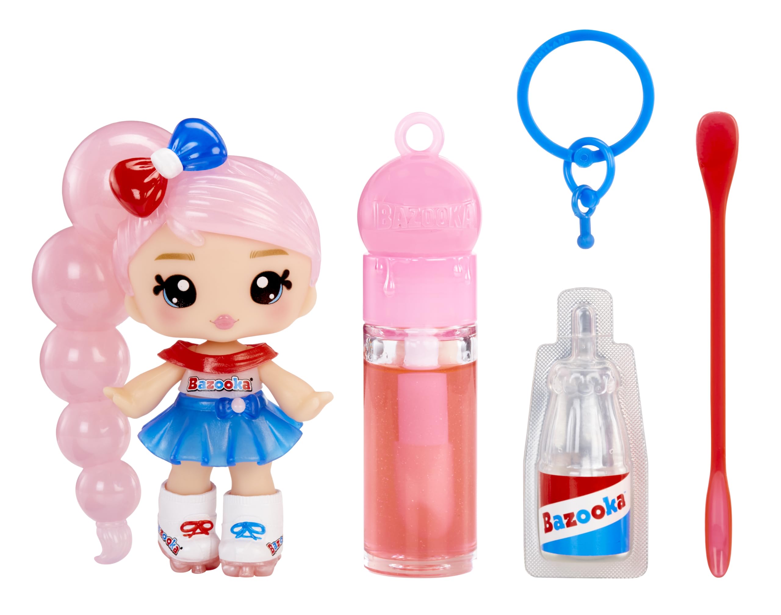 Yummiland x Licensed Sweets Lip Gloss Doll: Bazooka Bubble Gum - Jojo Bubblegum - Includes 1 Doll, DIY Lip Gloss + Removable Keychain, Cosmetic Play, Collectible, Suitable for Children Ages 4+