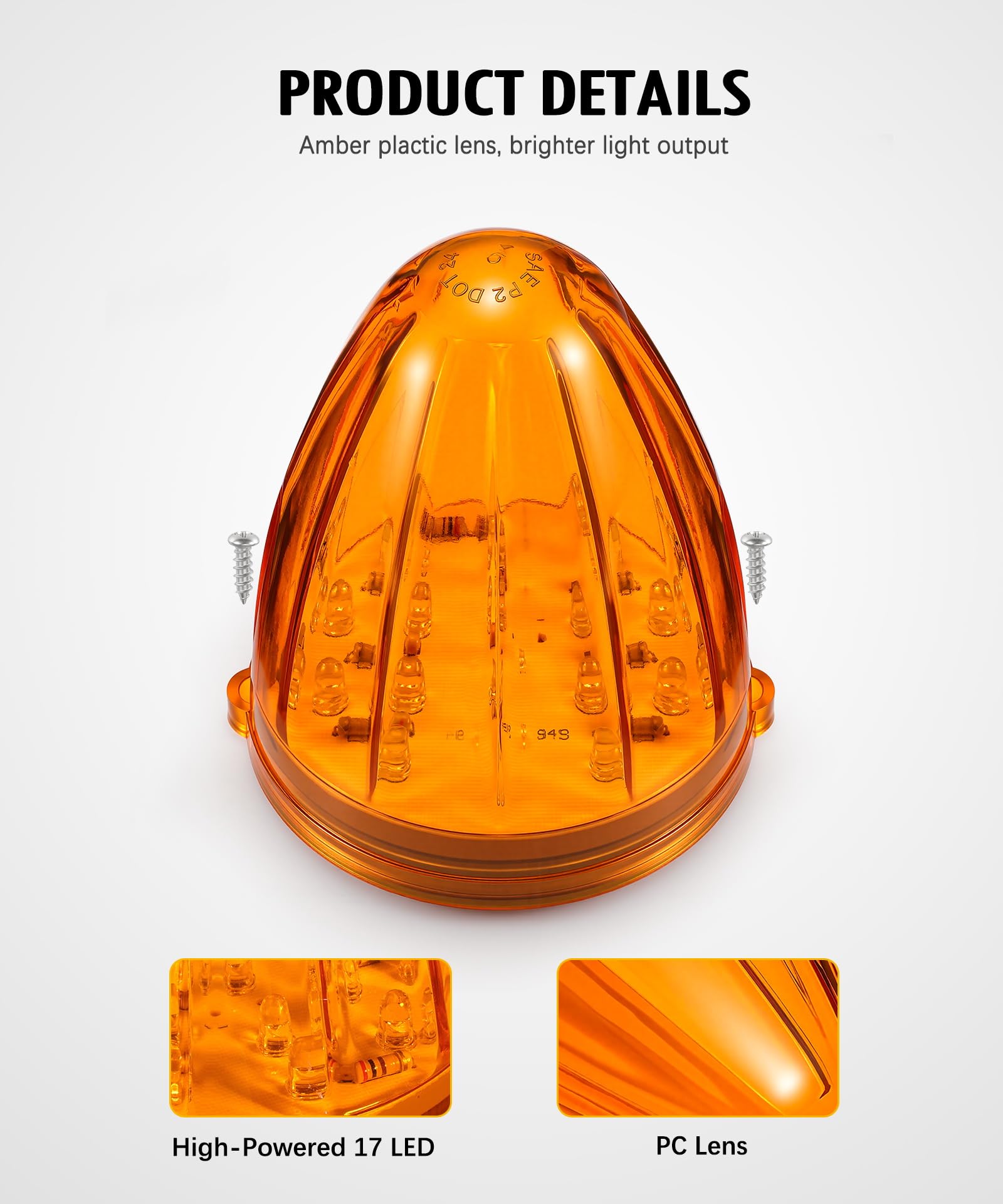 Amazon | Partsam 5個 17LED アンバーキャブマーカー トップルーフ