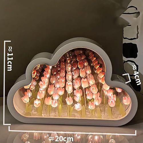 Miniatura 7 de Espejo de luz nocturna de tulipán, lámpara de escritorio de nube de tulipanes LED hecha a mano, lámpara de mesa de tulipanes para decoración de