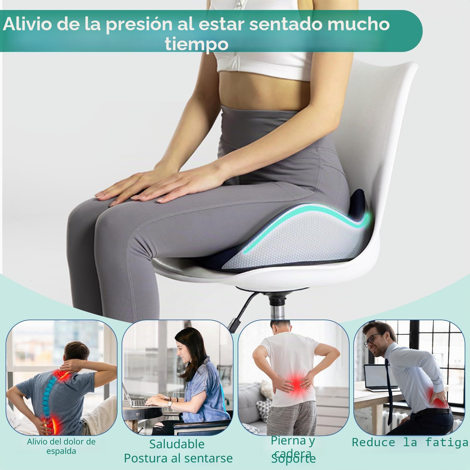 Cojín de Asiento Ortopédico,Espuma Viscolástica para Coxis,Cojín Ergonómico | para Oficina, Anchura de Respaldo Ajustable, Cojín para Alivio del Dolor de Cadera y Coxis, para Oficina, Hogar, Coche