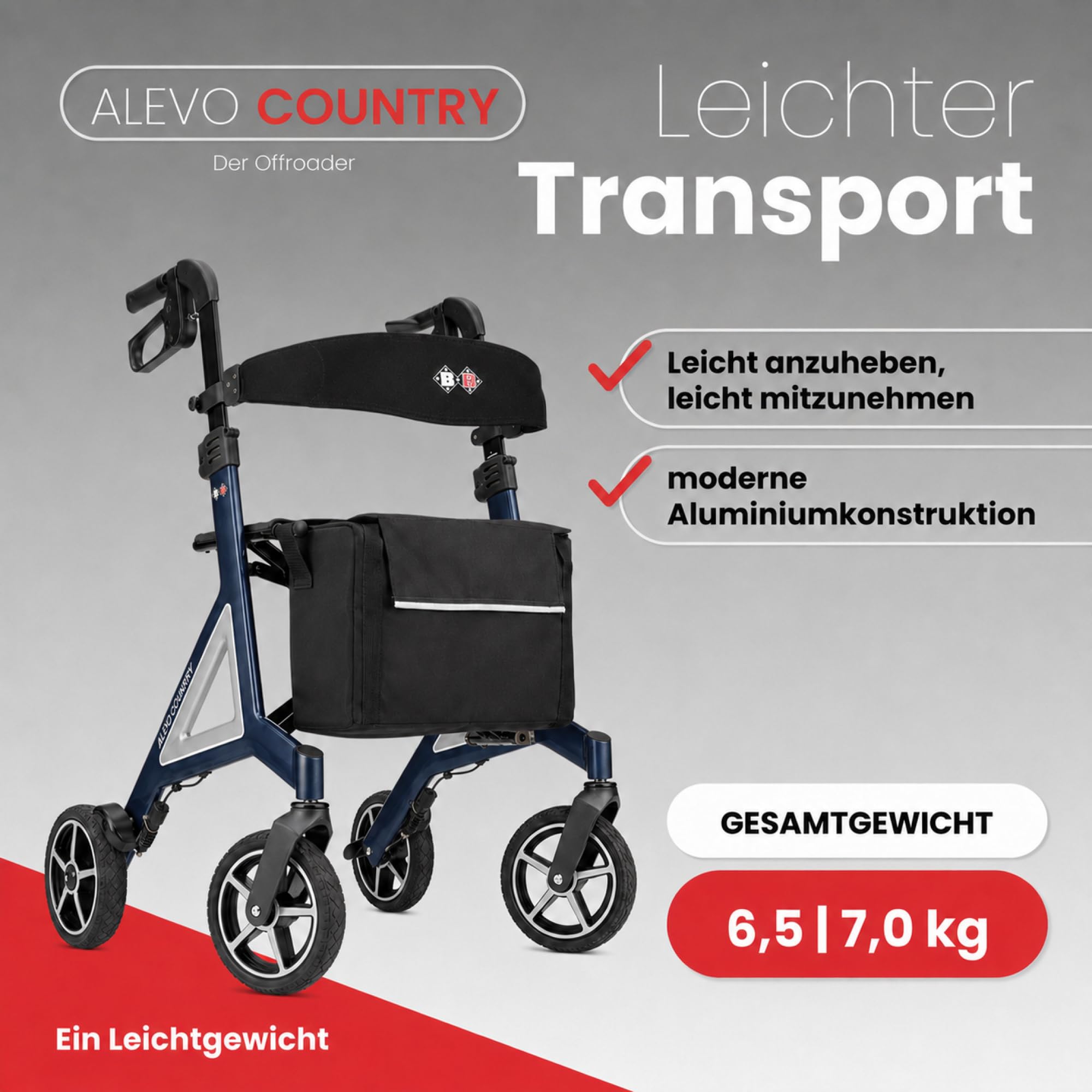 Bischoff&Bischoff Alevo Country - Andador plegable para interiores y exteriores, con ruedas y bolsa extraíble, color azul noche