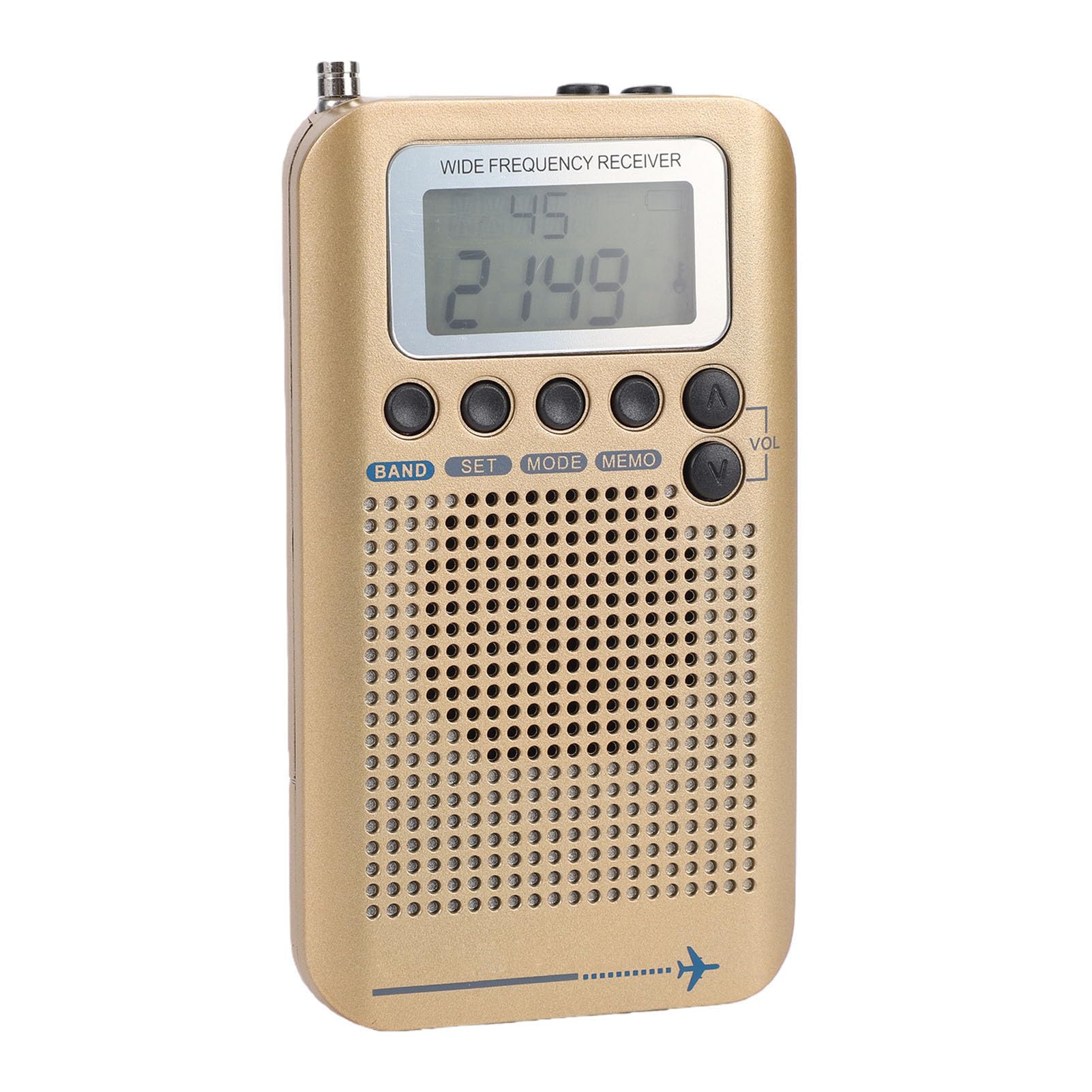 Receptor de Radio de Banda Aérea Banda Completa Am FM SW CB VHF Radio de Aviación Portátil con Pantalla LCD, Antena de Largo Alcance, Batería Recargable, Escáner Portátil para (Gold)