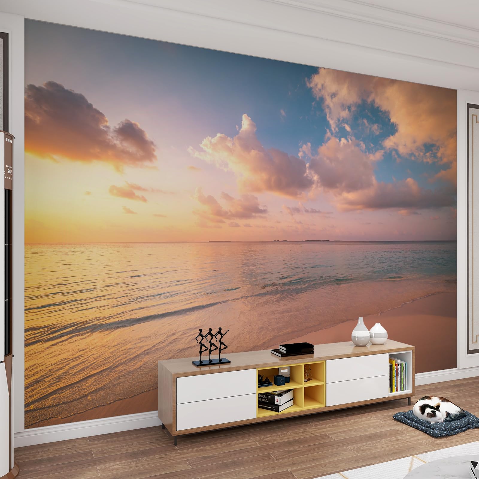 Papier peint coucher de soleil et océan panoramique aux couleurs résistantes intenses