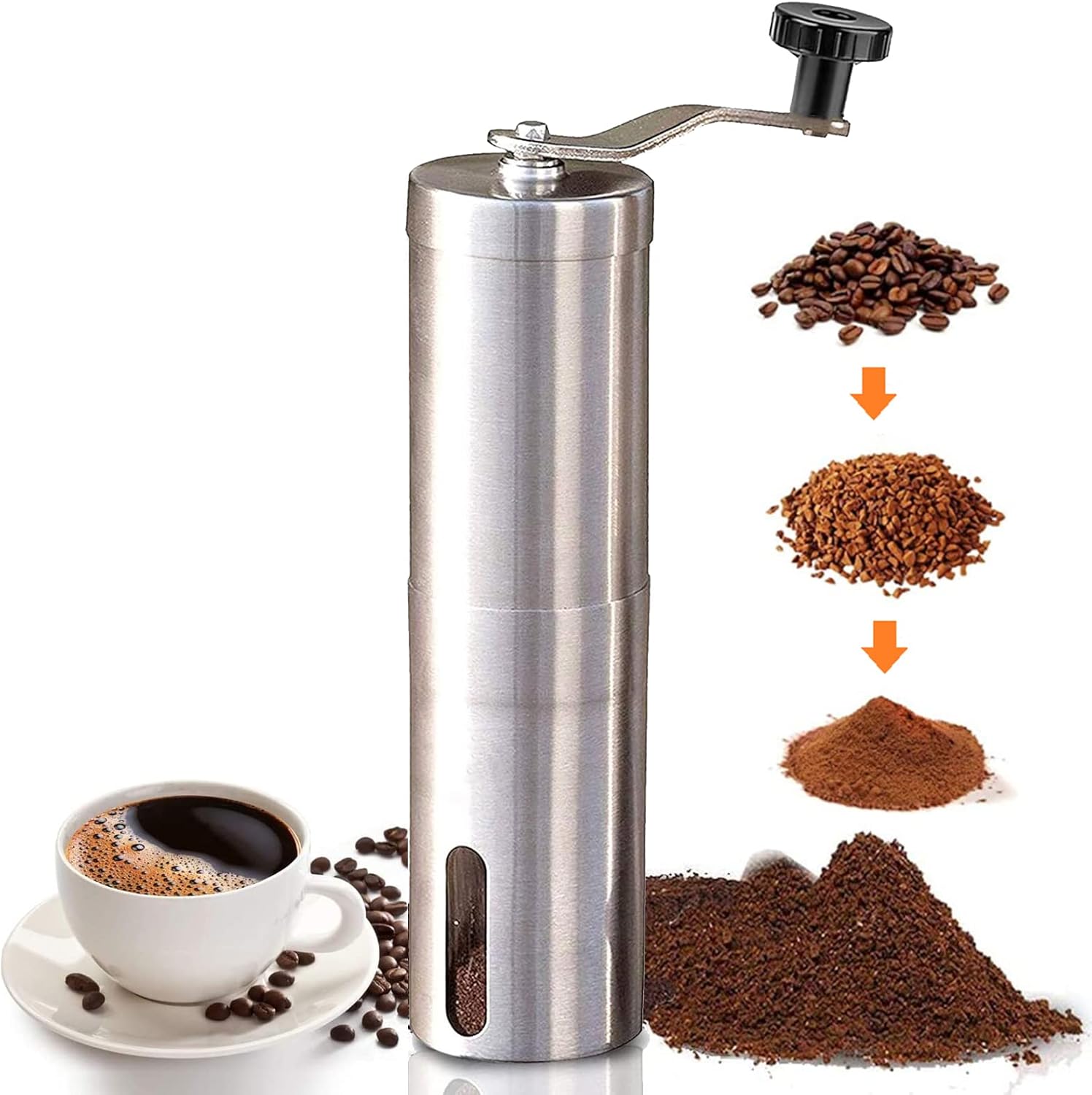 Manual Coffee Grinder With Adjustable Settings Stainless Steel Whole