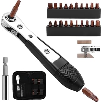 Ratchet Screwdriver Mini Ratchet Set 1/4 Inch Ratchet Screwdriver Bit Set with Phillips Slotted Hex Square Pozidriv Torx Ratchet Wrench Set for Gadgets Bicycles Cars Machines