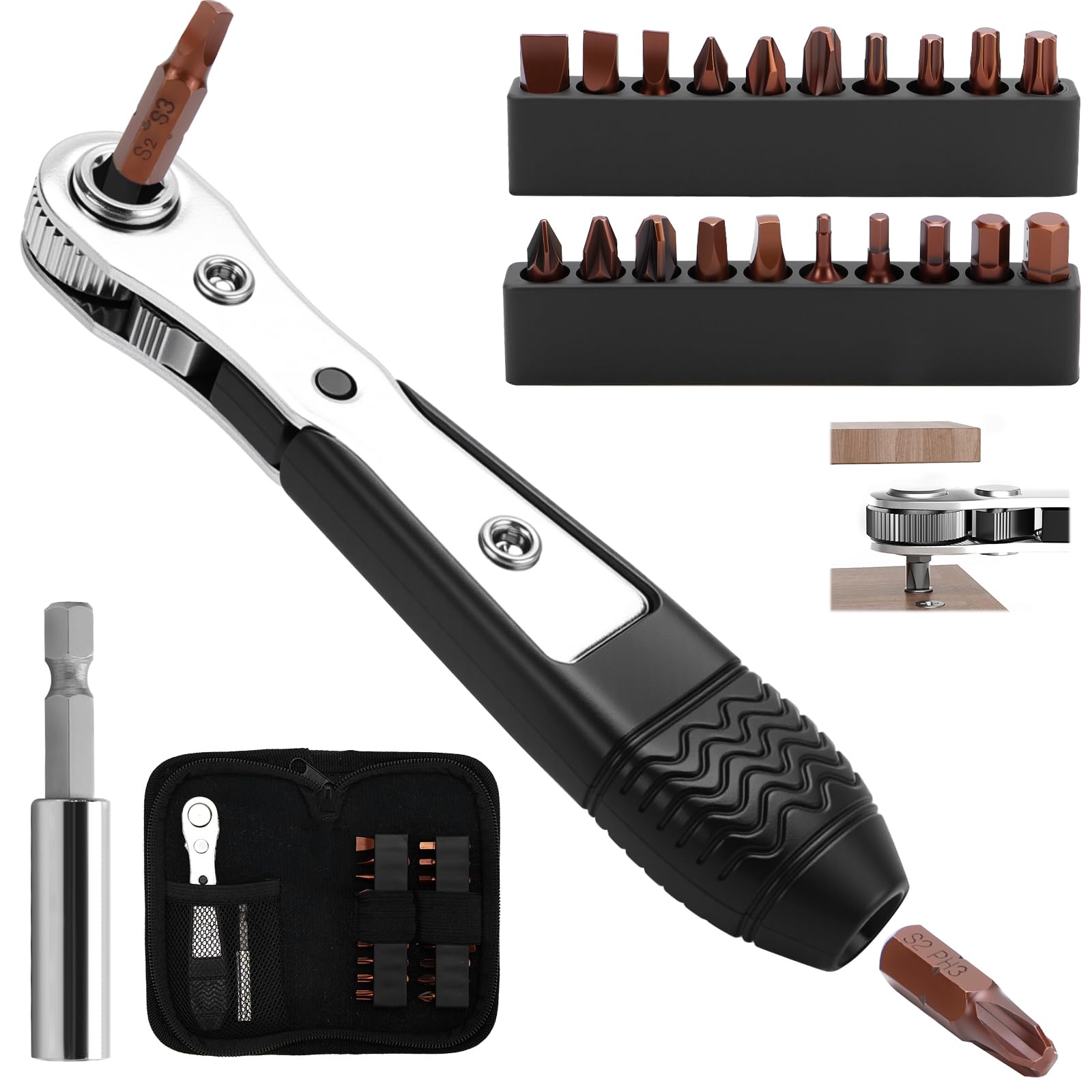 BINYI 1/4" Small Bike Ratchet Wrench Set 72 Teeth Mini Ratchet 1 Extension Bar Includes 20 Screw Tools Multifunctional Tool Set