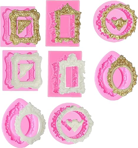 8 moldes de silicona vintage para marcos de fotos, marcos de fotos, molde de fondant para decoración de tartas, cupcakes, chocolate, dulces, postres