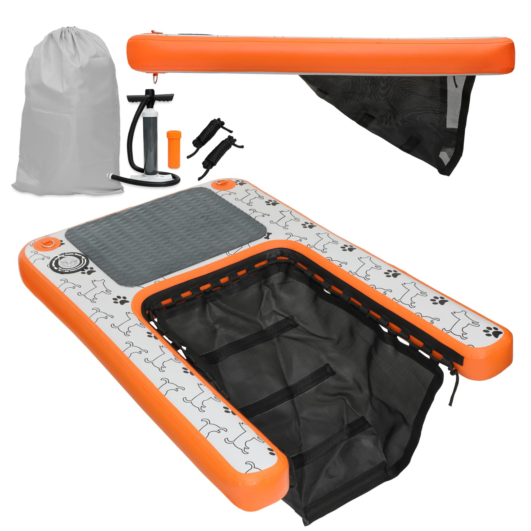 Inflatable Dog on Water Plank, Dog Water Ramp Ladder for Boats, Pools, Docks. Dog Float Ramp for Dog up to 200 lbs. Portable Inflatable Dog Boat Ramp Ladder Includes Pump, Repair kit, Backpack, Rope.