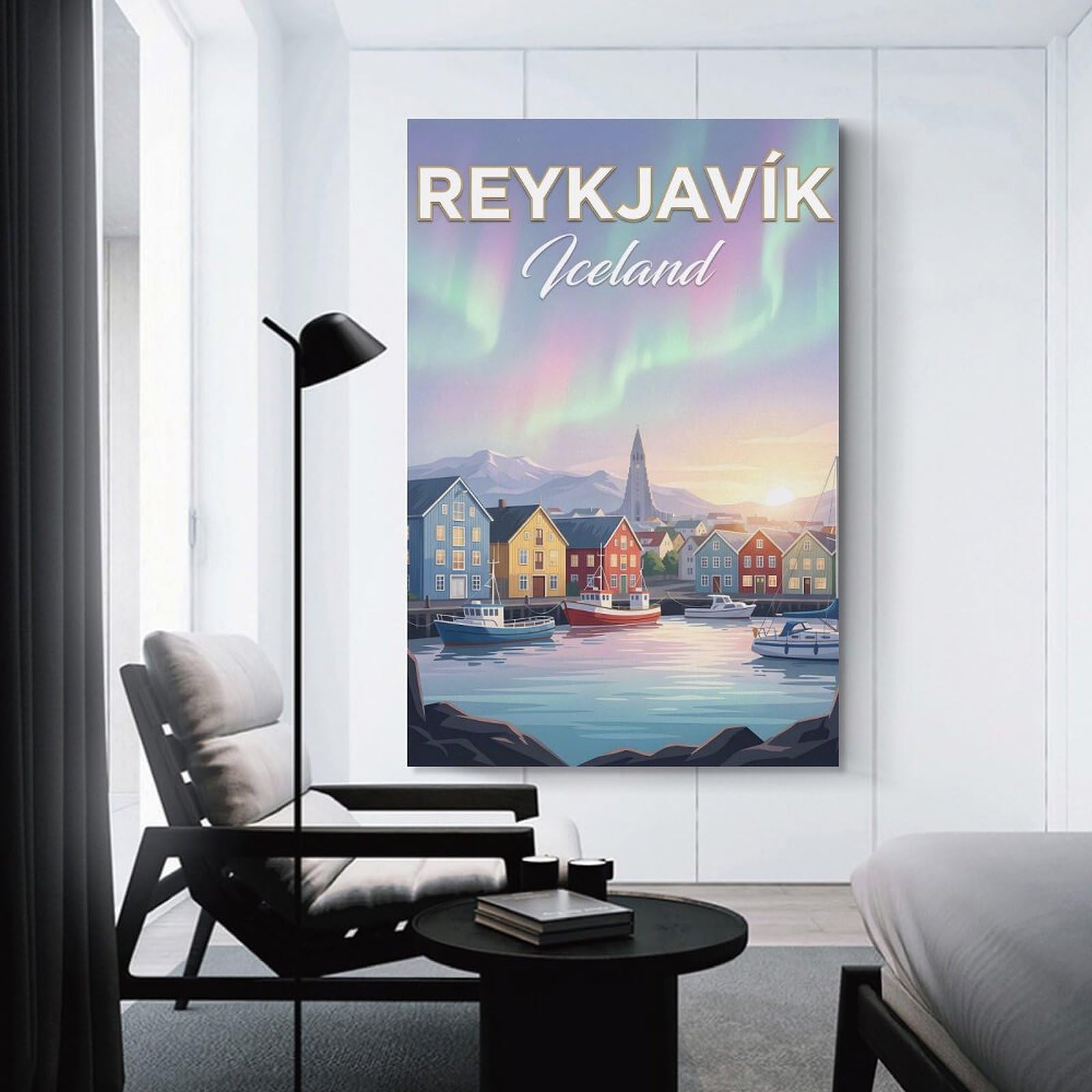 Junmoney Reykjavik Iceland Aurora Borealis Decorative Canvas Print, 08x12inch(20x30cm), for Hallway, Bedroom Or Modern Interiors, Gift Idea for Housewarming And Birthdays