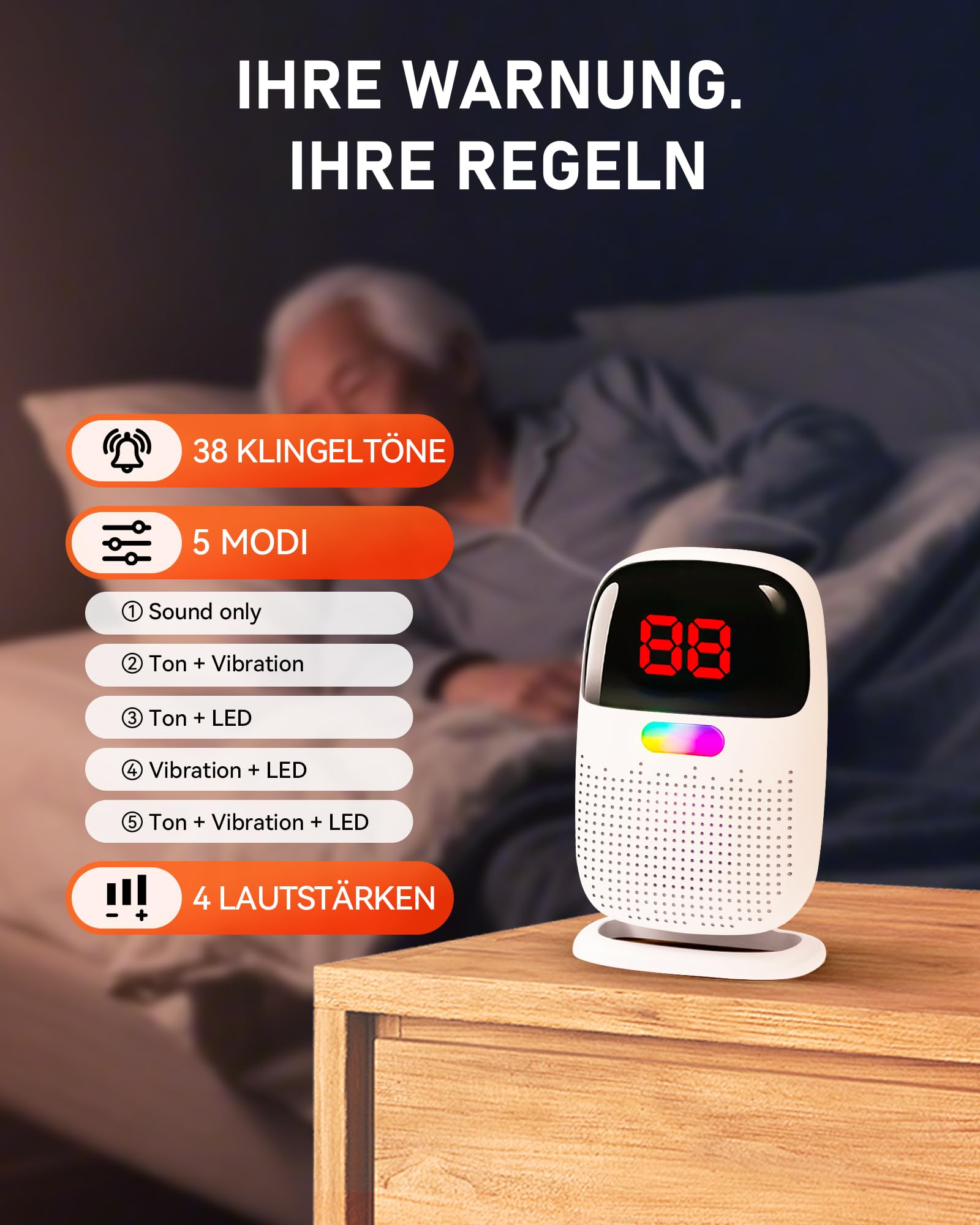 PILSAMAS Detector de movimiento inalámbrico de 300 m, alarma de paso con pantalla digital de zona y batería, para negocios, casa, autocaravana, paso, como timbre de puerta inalámbrico, timbre de gato