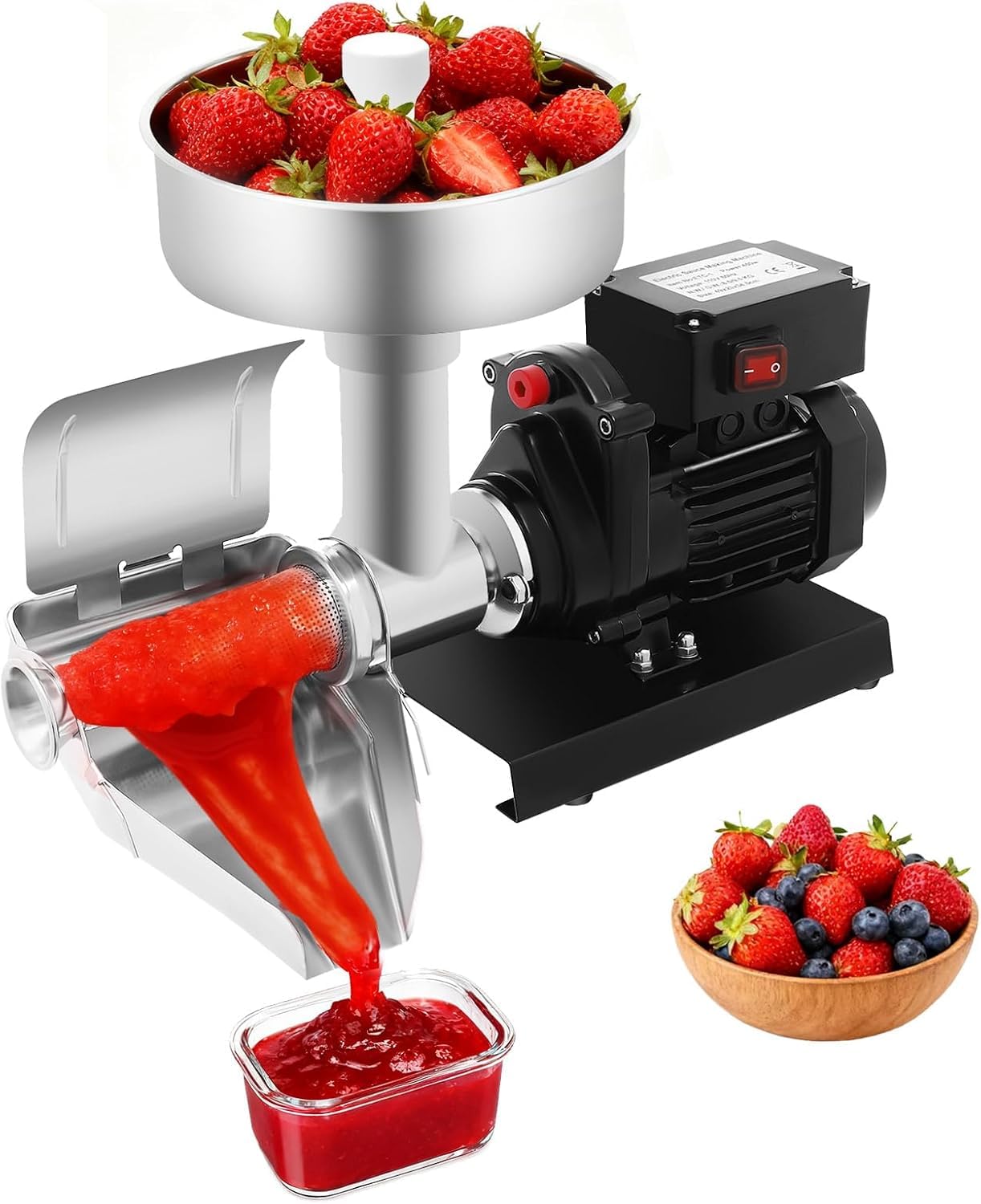 Passapomodoro Elettrico da 450 W - Passapomodoro in Acciaio Inox 304 con Imbuto da 4,8 Pollici, Motore in Rame Puro da 50 kg/h, Ideale per Salsa di Pomodoro Fatta in Casa Black+Silver