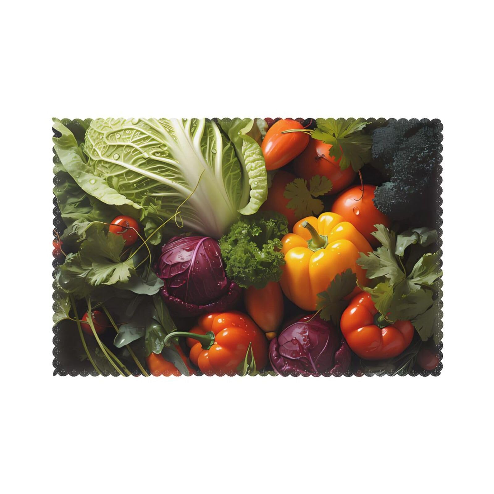 Lots of fresh vegetables Placemat set of 6, oil-proof and insulated dining table placemats, washable and wipeable.