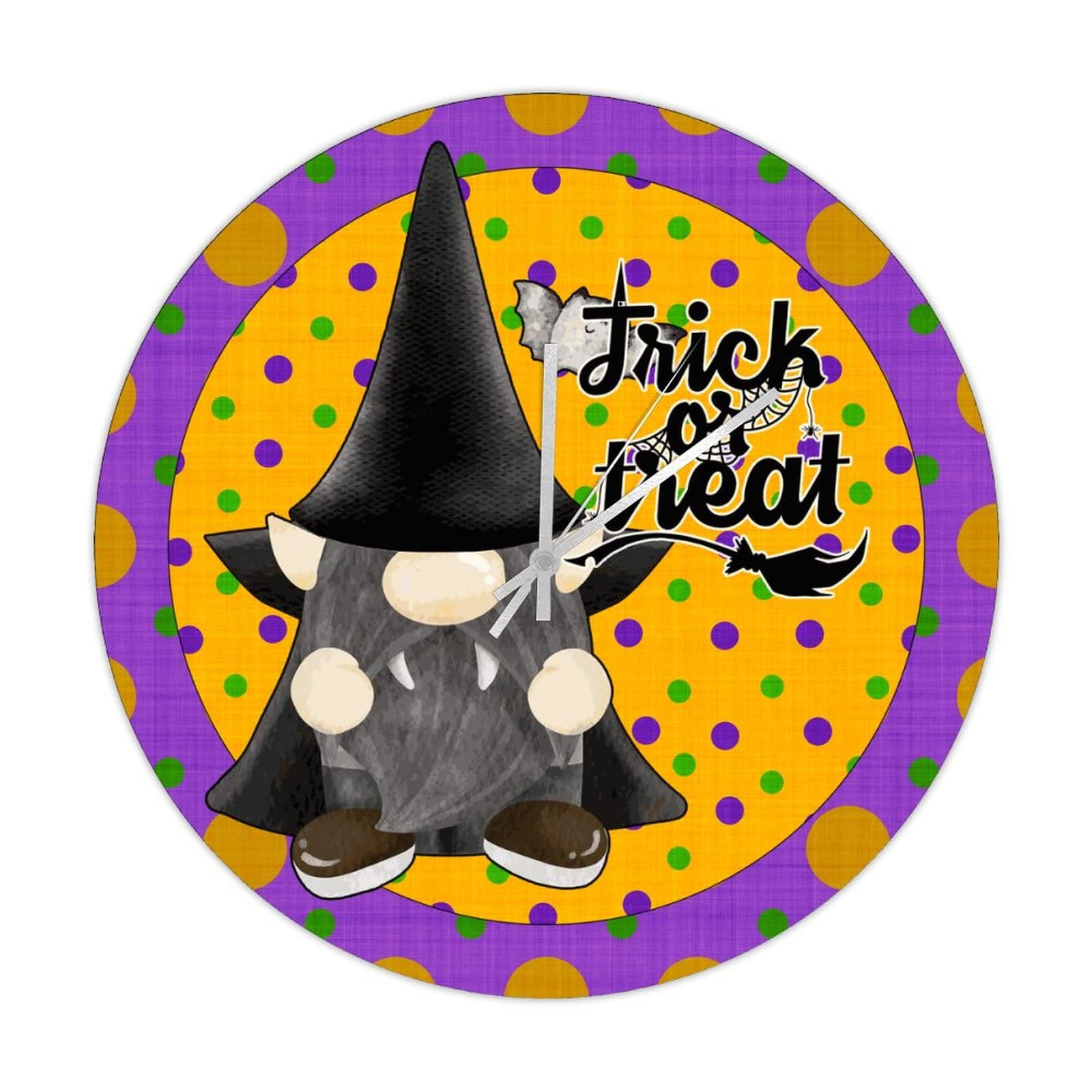 Horloge Halloween Trick or Treat gnome en bois silencieuse 38cm