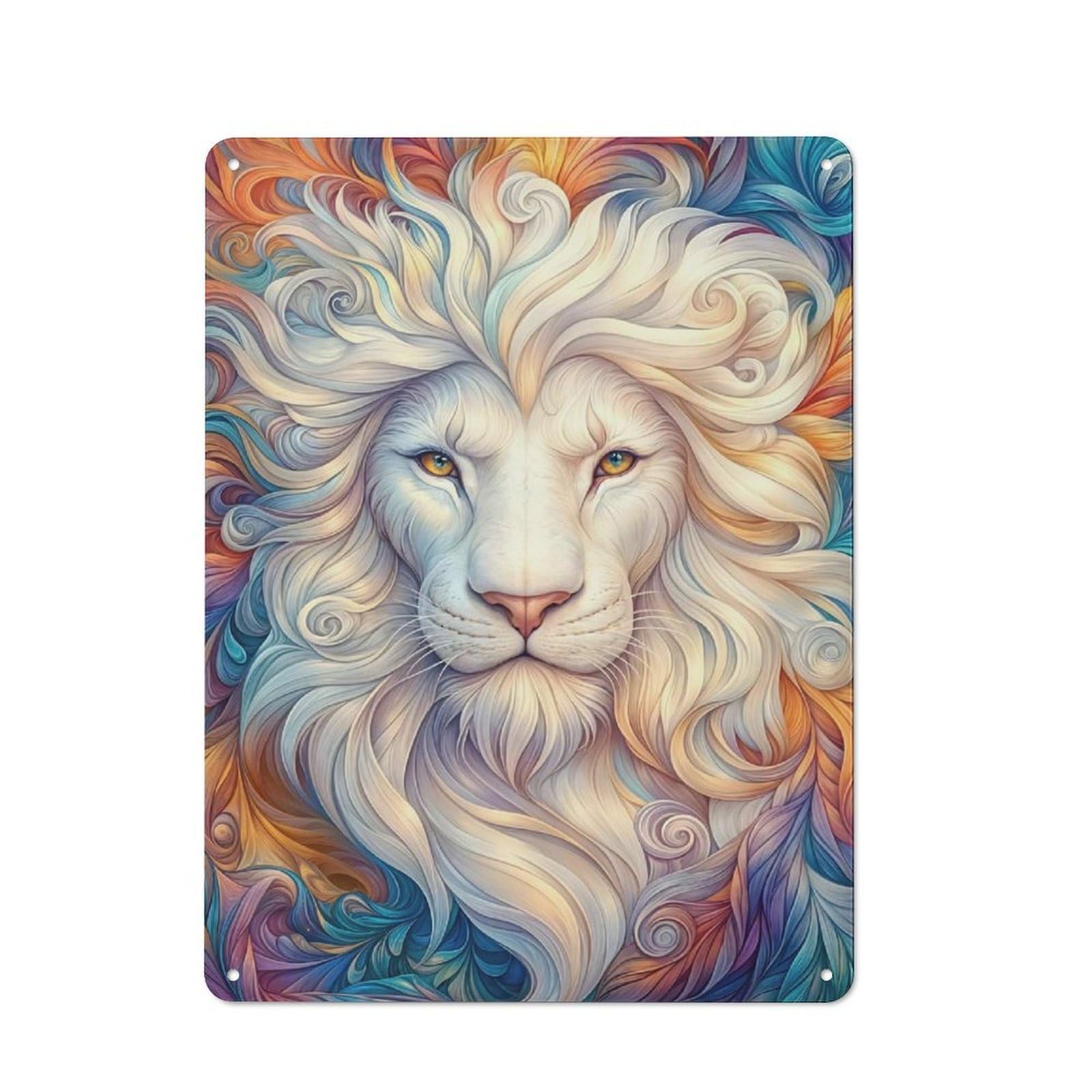 Junmoney Style-19 Modern Vintage Abstract White Lion Portrait Office Metal Sign 40X30cm, Creative Space Decor For Home Office, Reading Corner Or Bedroom