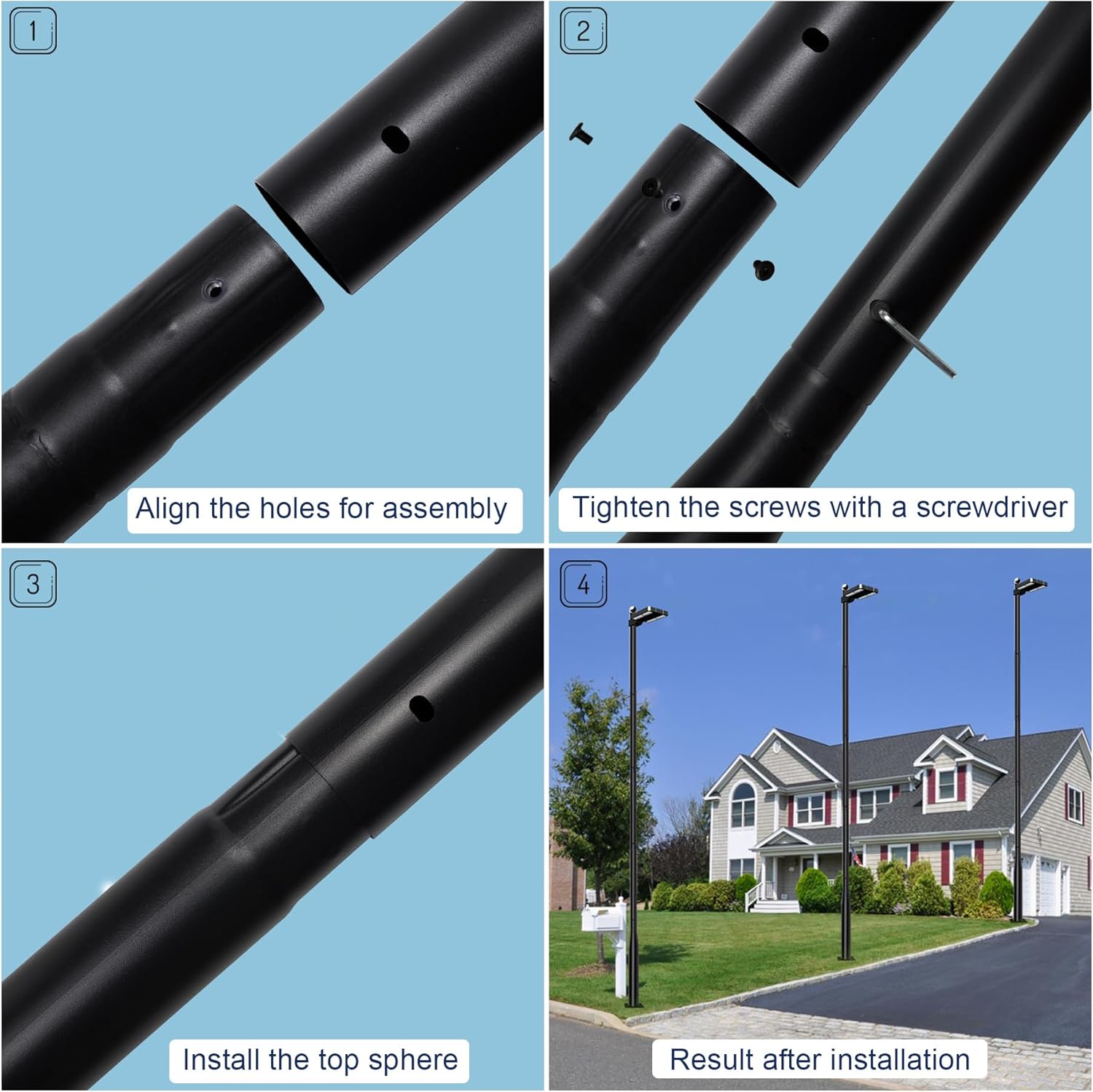 Street Light Pole 20Ft,Street Light Poles for Outdoor Lighting, Solar Street Light Pole Accessory for Street, Patio, Backyard, Basketball Court, Park