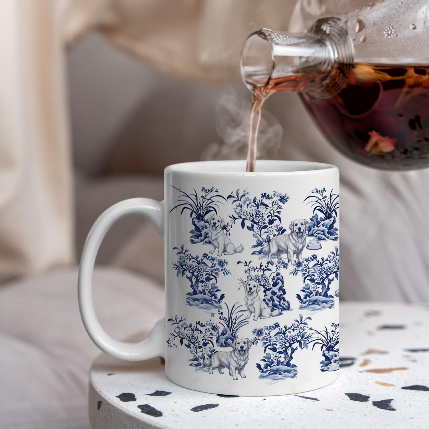 IWXYI Chinoiserie Golden Retriever Dog Mug, Gifts for Golden Retriever Lovers Coffee Mug, Dog Mom Dad Gifts, Blue and White Toile Dogs Ceramic Coffee Cup 11 oz - Image 4