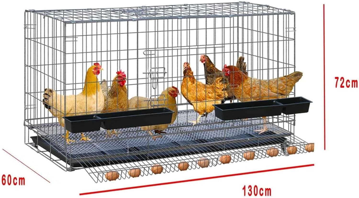 Poultry Cage Foldable with Garbage Tray and Egg Catcher, Chicken Cages Outdoors/Indoor, Household Chick Cage Small Animal Playpen with Door Lock (6 Sizes) ( Color : A , Size : 130x60x72cm with top doo