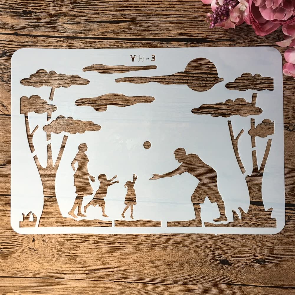 Wiederverwendbare Schablonen zum Malen auf Holz, 16 Stück, A4, 29 cm, Landschaft, Tiere, Menschen, Zeichenschablonen für Scrapbooking, Kunstbedarf, Wanddekoration