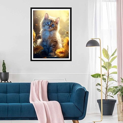 Miniatura 3 de SKRYUIE Kits de pintura de diamantes de gato 5D  Arte de girasol, taladro redondo completo  Punto de cruz bordado de cristal  Artesanía para adultos