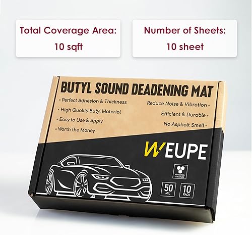 Miniatura 6 de WEUPE Alfombrilla de amortiguación de sonido para automóviles, 50 mil 10 pies cuadrados, amortiguador de sonido automotriz de butilo, material de
