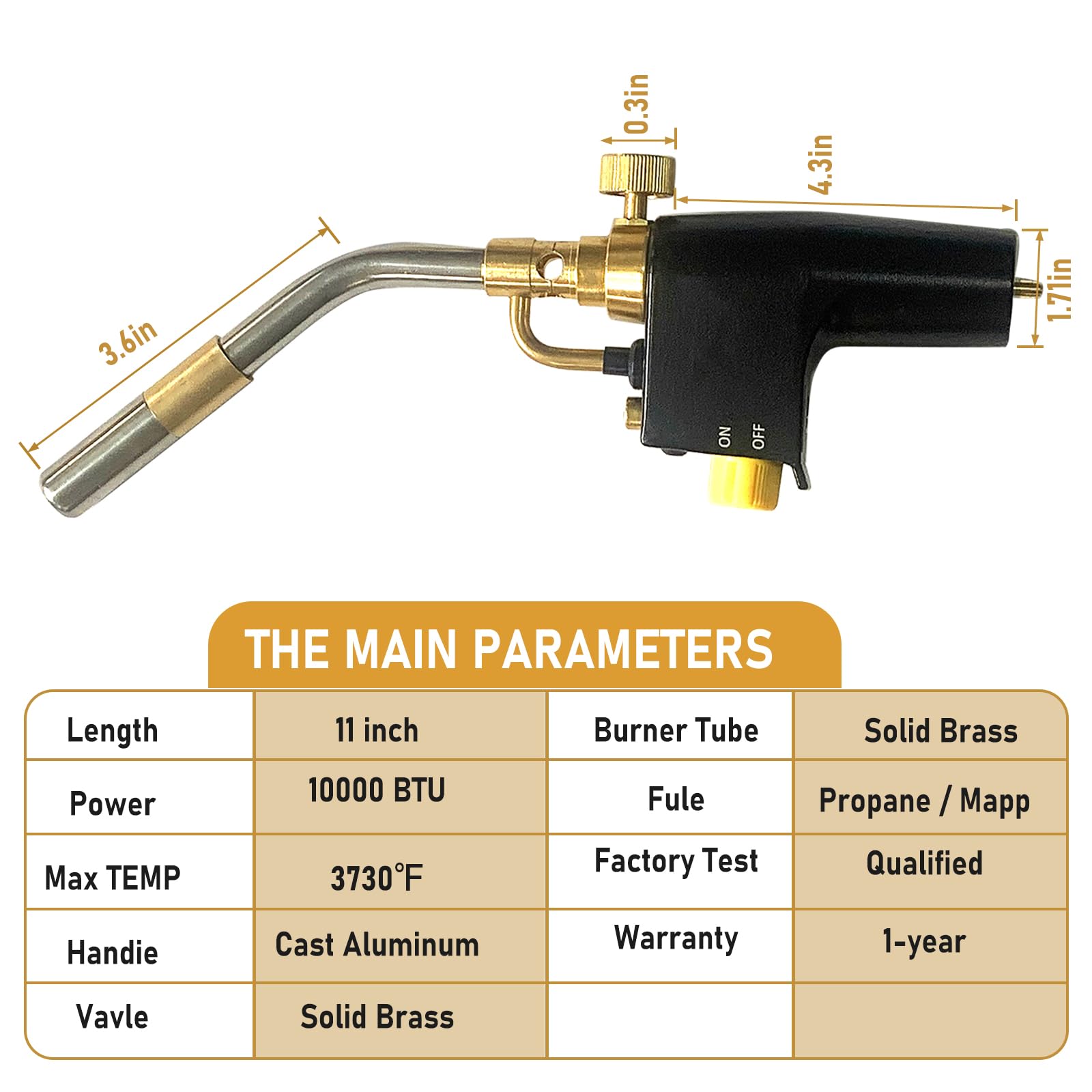 MAPP Chalumeau au propane, très résistant pour plomberie, brasage, torche portable à gaz haute chaleur, torche à déclenchement pour la cuisine et le soudage