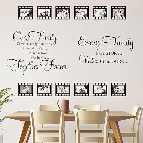Miniatura 2 de Las calcomanías de pared familiares contienen 12 marcos de fotos, decoración de pared con texto en inglés «Our Family is a Circle » para sala de