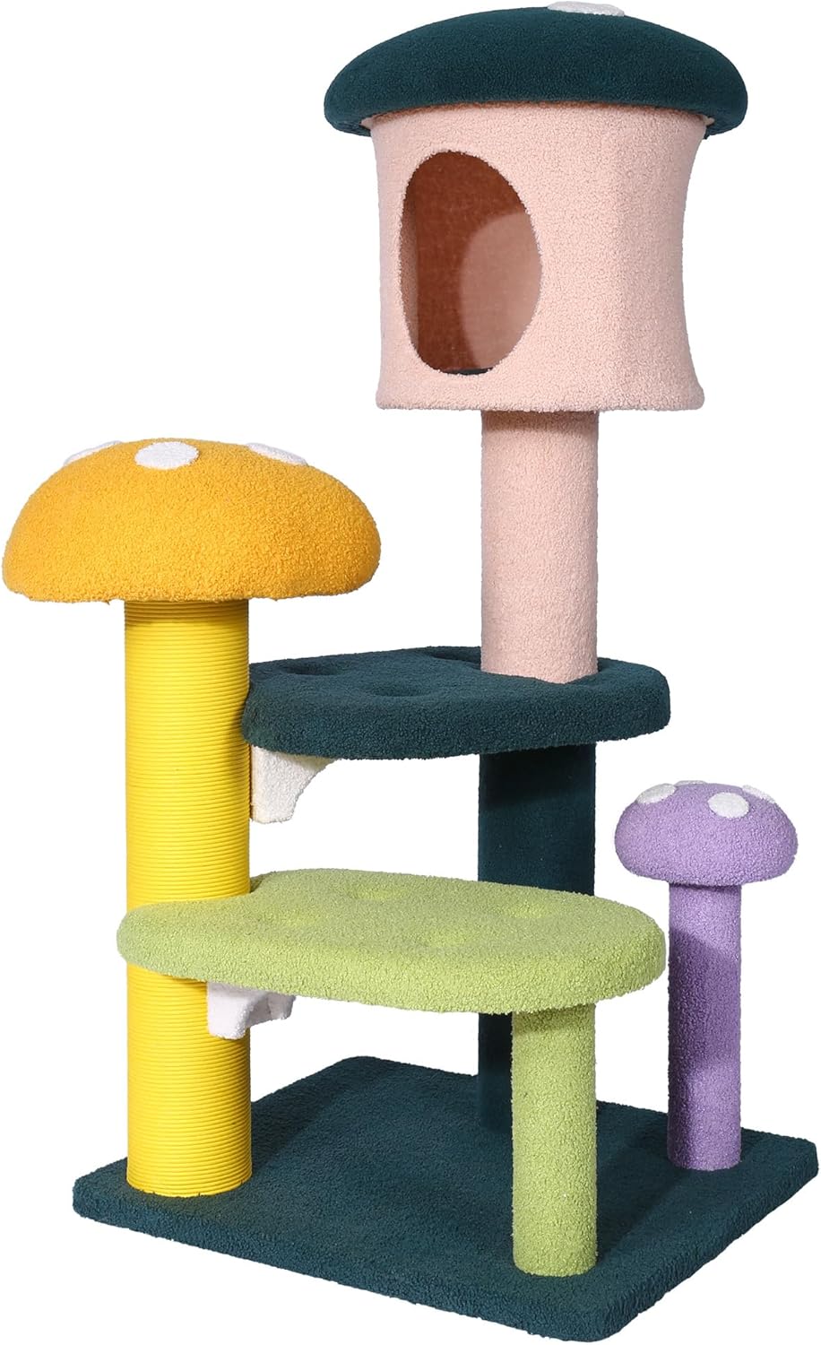 KAMABOKO Mushroom Cat Tree, Cute Cat Tower with Full-Wrapped Sisal Posts, Scratching Boards & Interactive Balls, Multi-Level Cat Activity Tree 53.4" H Mushroom Pink