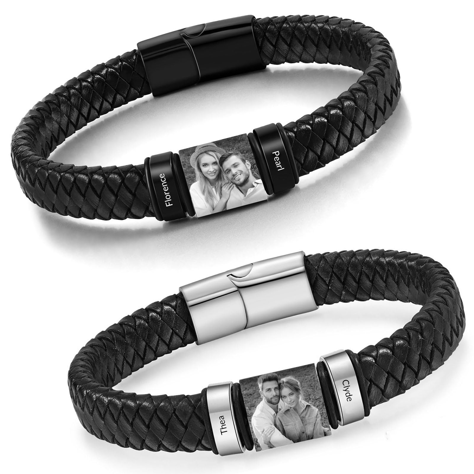 Personalized Picture Bracelet for Men Custom Engraved Bracelets with Photo Name,Custom Bracelet Gift for Boyfriend Husband Father's Day Christmas
