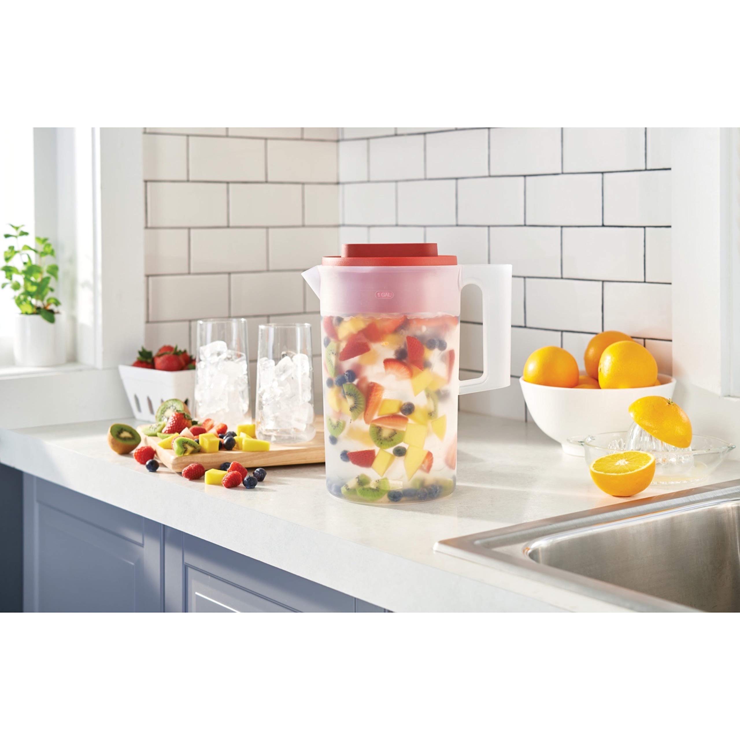 Rubbermaid 2130688 Simply Pour, jarra de plástico con tapa multifunción premium, transparente