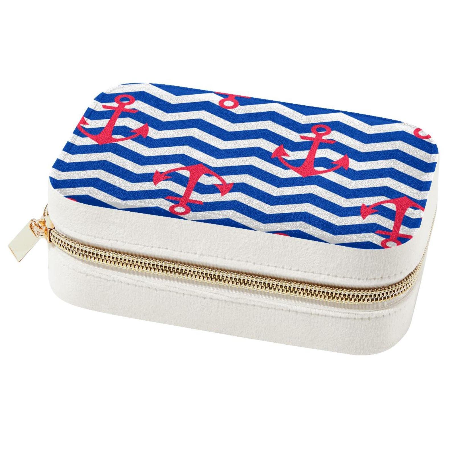 Boîte à bijoux de voyage pour femme rangement portable colliers bagues motif nautique