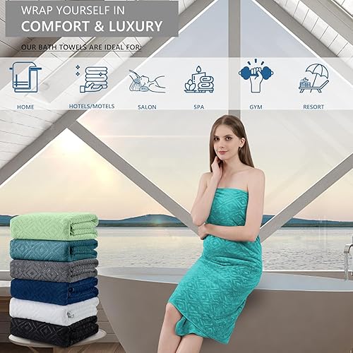 Vista 95 de Juego de toallas de microfibra de 8 piezas, 2 toallas de baño, 2 toallas de mano, 4 toallas pequeñas, toalla de baño extra grande para baño, hotel
