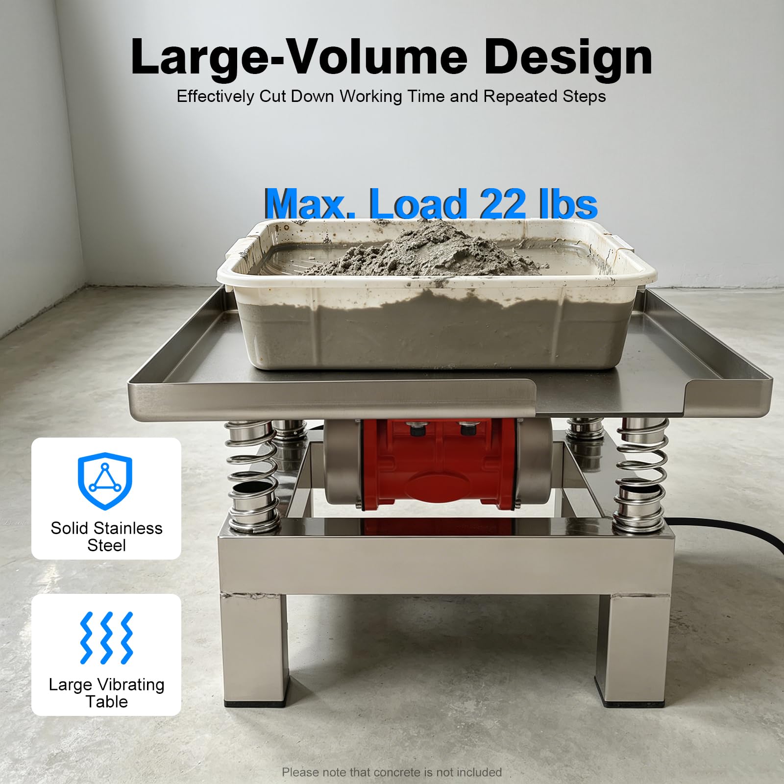 35 x 35 cm, motore vibrante per calcestruzzo e cemento, tavolo vibrante industriale in acciaio inox, 220 V, facilità di movimento, facile da pulire, 50 W, argento, vibrazione ad alta efficienza