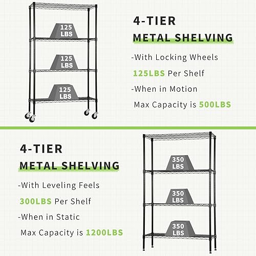 Miniatura 5 de Estantería de alambre de 4 niveles de 62 pulgadas de alto x 36 pulgadas de largo x 14 pulgadas de profundidad, estantes de almacenamiento de