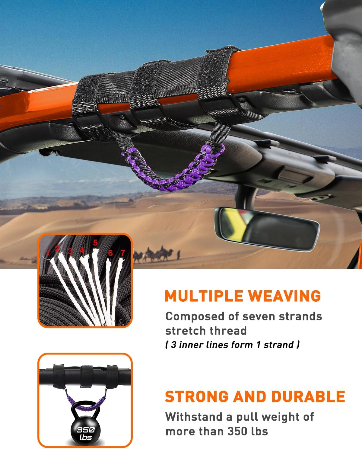 Savadicar 4 Pack Grab Handles Roll Bar Grip Handle Compatible with 1955-2023 Jeep Wrangler CJ YJ TJ JK JKU JL JLU 4XE & Gladiator JT, Top Handle Assist Support, Interior Accessories, Purple