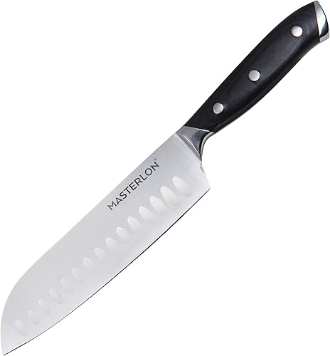 Triple Rivet Collection Hoja de acero inoxidable, cuchillo Santoku de 7 pulgadas, negro