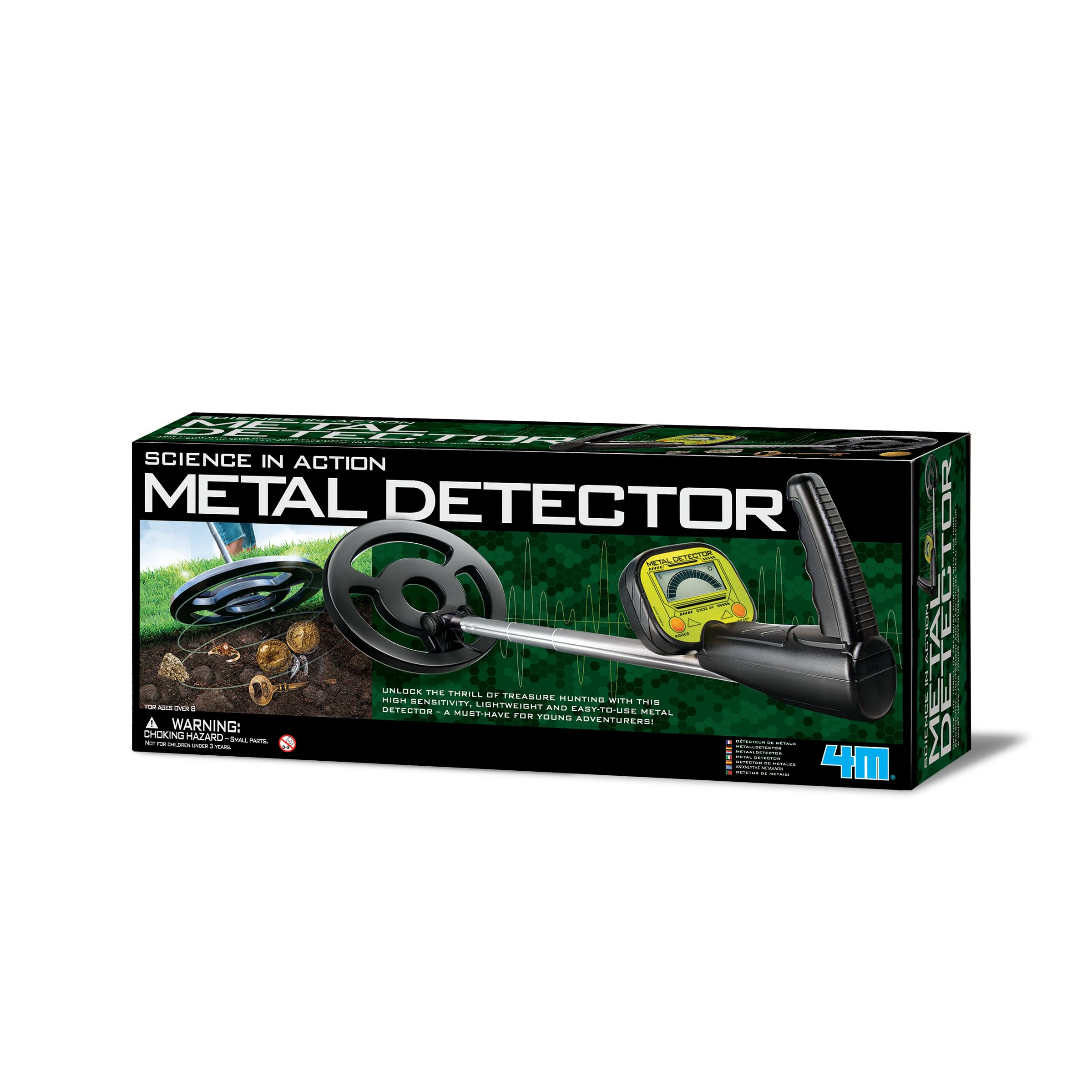 4M 00-03933 Metal Detector Alta Precisione Grande Display LCD Retroilluminato, Elevata Sensibiità, Asta Estensibile da 45 a 80 cm, Angolo rilevazione Regolabile, Kidult Adatto a Adulti e Ragazzi