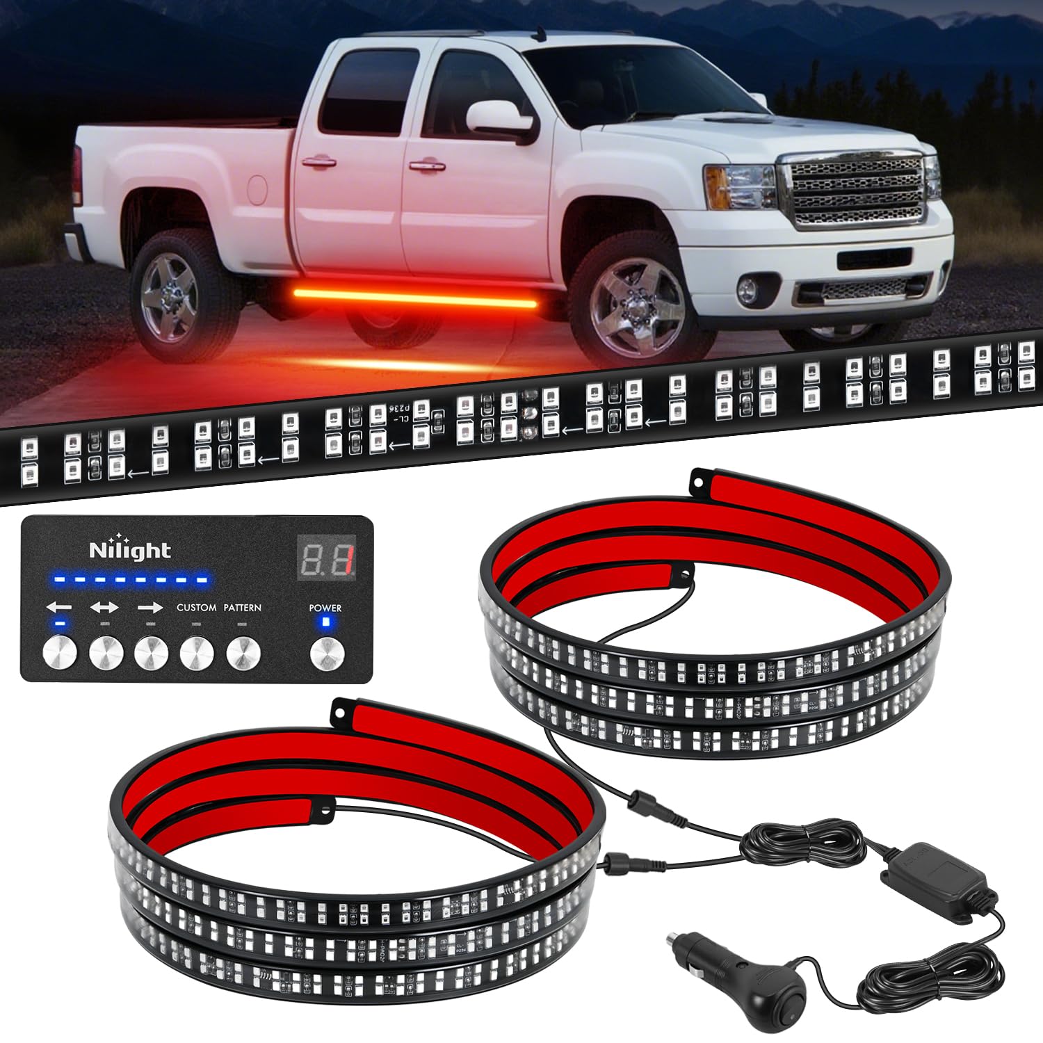 Nilight 2PCS 70" Running Board Lights Strip Red with Controller for Truck