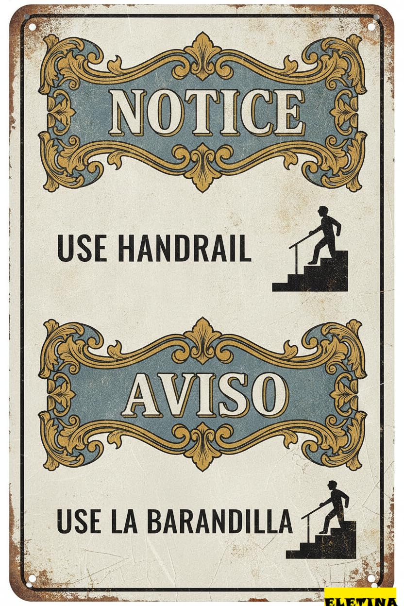 Notice Use Handrail Aviso Use La Barandilla Metal Safety Sign Road Street Outdoor Yard Floor 8x12in