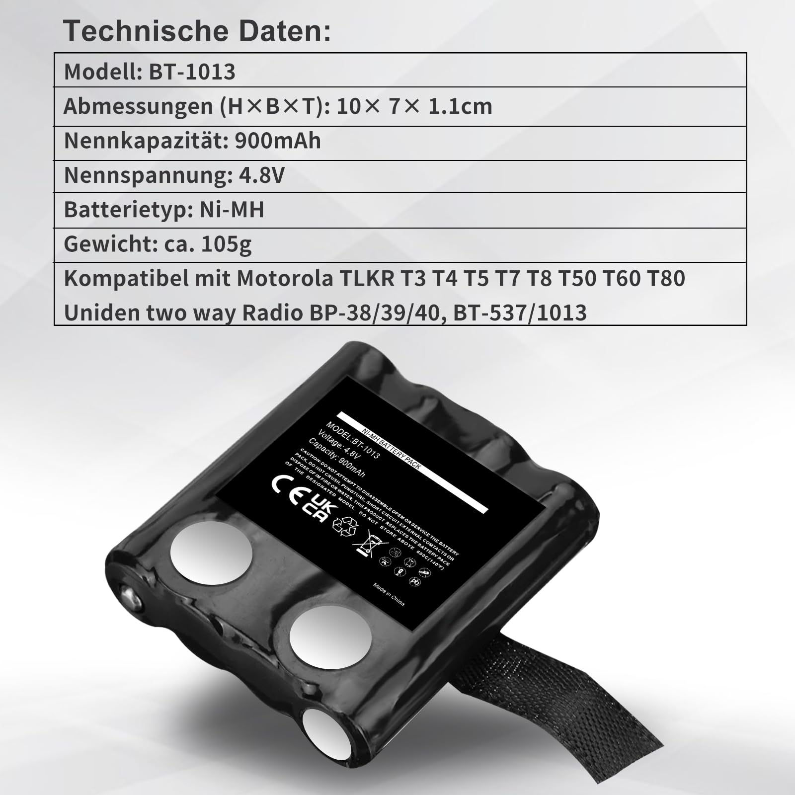 Batteria di ricambio NI-MH da 1000 mAh per Motorola TLKR T3, T4, T5, T7, T8, T50, T60, T80, compatibile con parti originali IXNN4002B, LIS-P14MAA03A1AX e modelli di batterie comuni BP-38/39/40, BT-537
