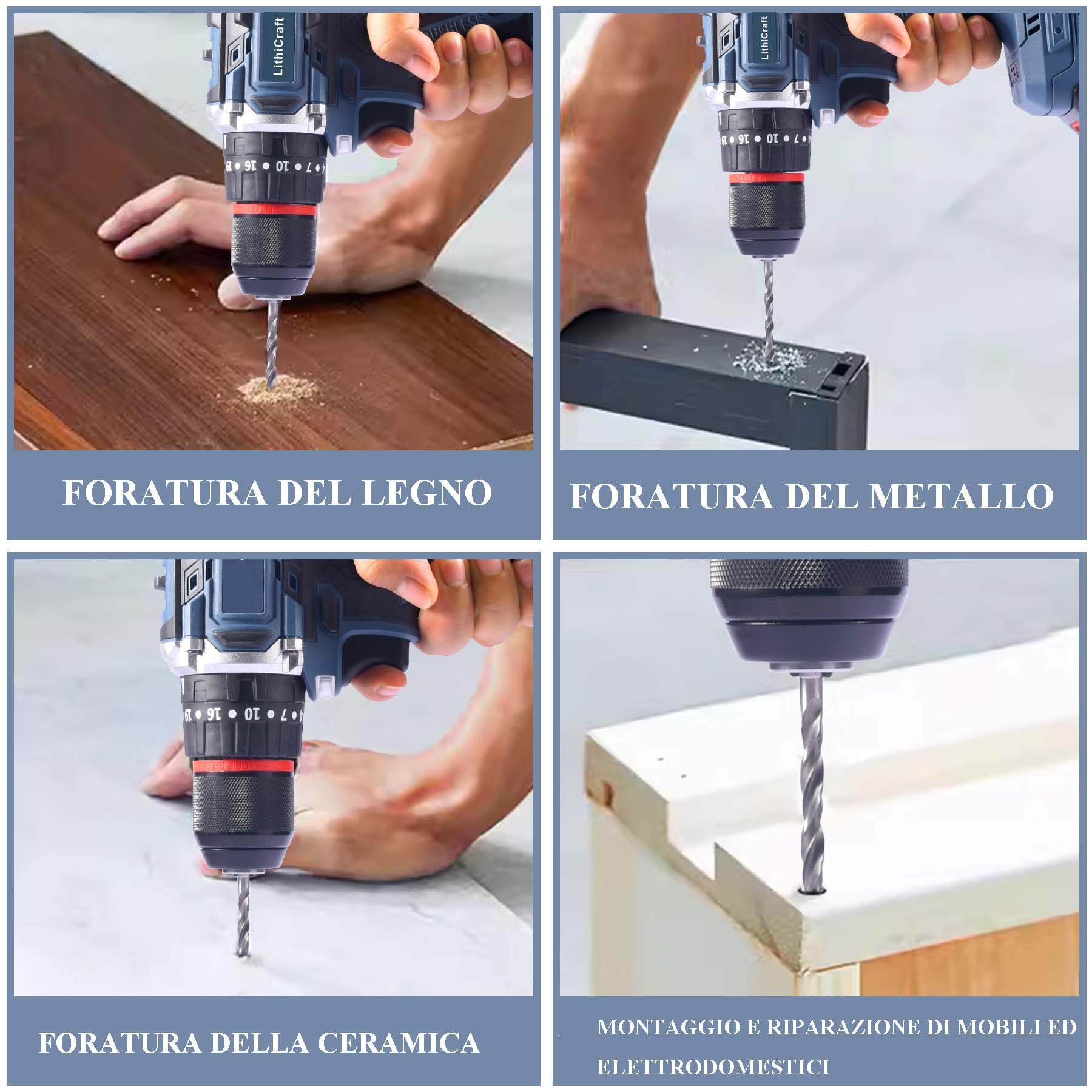 Trapano Avvitatore a Percussione a Batteria 21V Brushless, 45Nm, Mandrino 10mm, 2 Batterie 2.0Ah, 35+3 Coppie, con Valigetta & 24 Accessori