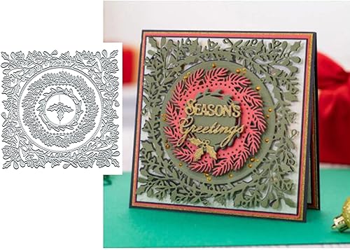 Corona de Navidad, círculo, anidación de metal, troqueles de metal, hojas de primavera, marco de red de boda, plantillas de corte para bricolaje,