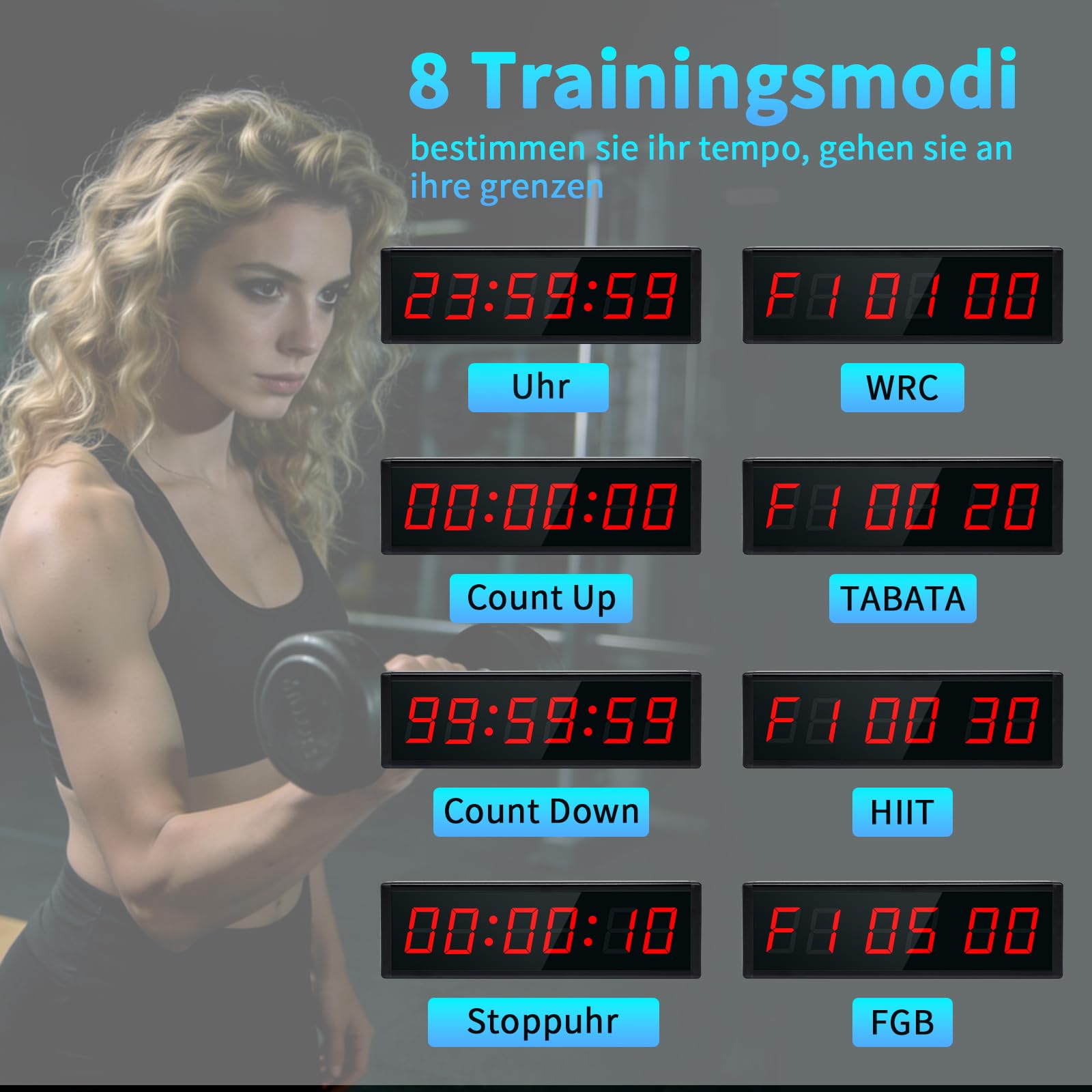Gym Timer mit Kabellosem Start-/Stopp-Taste, 6 Stelliges Stoppuhr Digital mit Fernbedienung, Countdown Timer, 12/24H LED Digital Uhr für Workout, Fiteness, Sport, HIIT/Tabata/FGB(1 Taste)