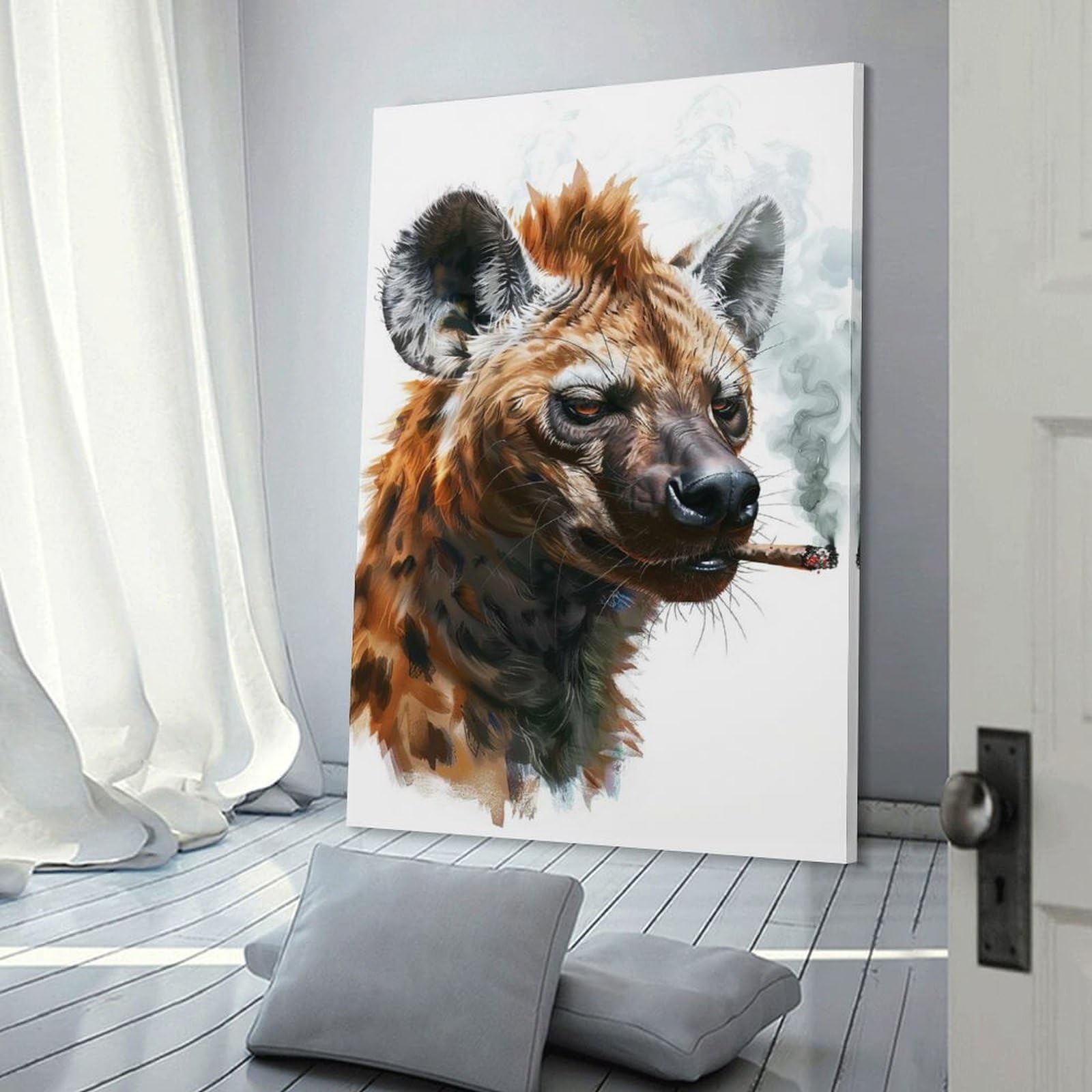 Junmoney Smoking Hyena Room Decor Wall Art, 20x30inch(50x75cm), for Office, Study Or Home Workspace, A Smart Decor Choice for Study Walls